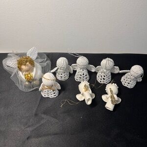 ANGEL LOT. Handmade. Tree ornaments. Crochet. 2 Noodle angels. Adorable!